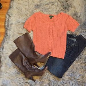J. Crew silk coral peach short sleeve sweater top